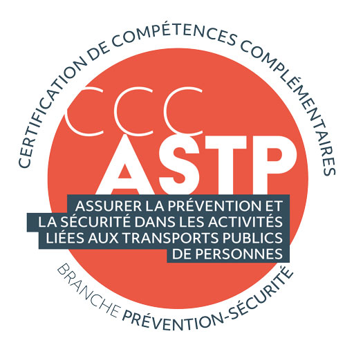 Logo de la certification de compétences complémentaires pour mission d’assurer la prévention et la sécurité dans les activités spécifiquement liées aux transports publics de personnes agent de sécurité